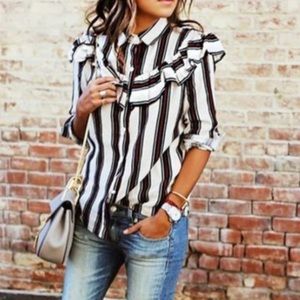 Storets  Striped Ruffled Blouse